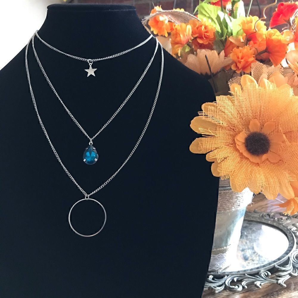 🌟Necklace Silver Blue Hoop Chain🌟